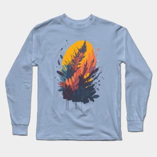 Abstract floral illustration with watercolor blots and leaves Long Sleeve T-Shirt